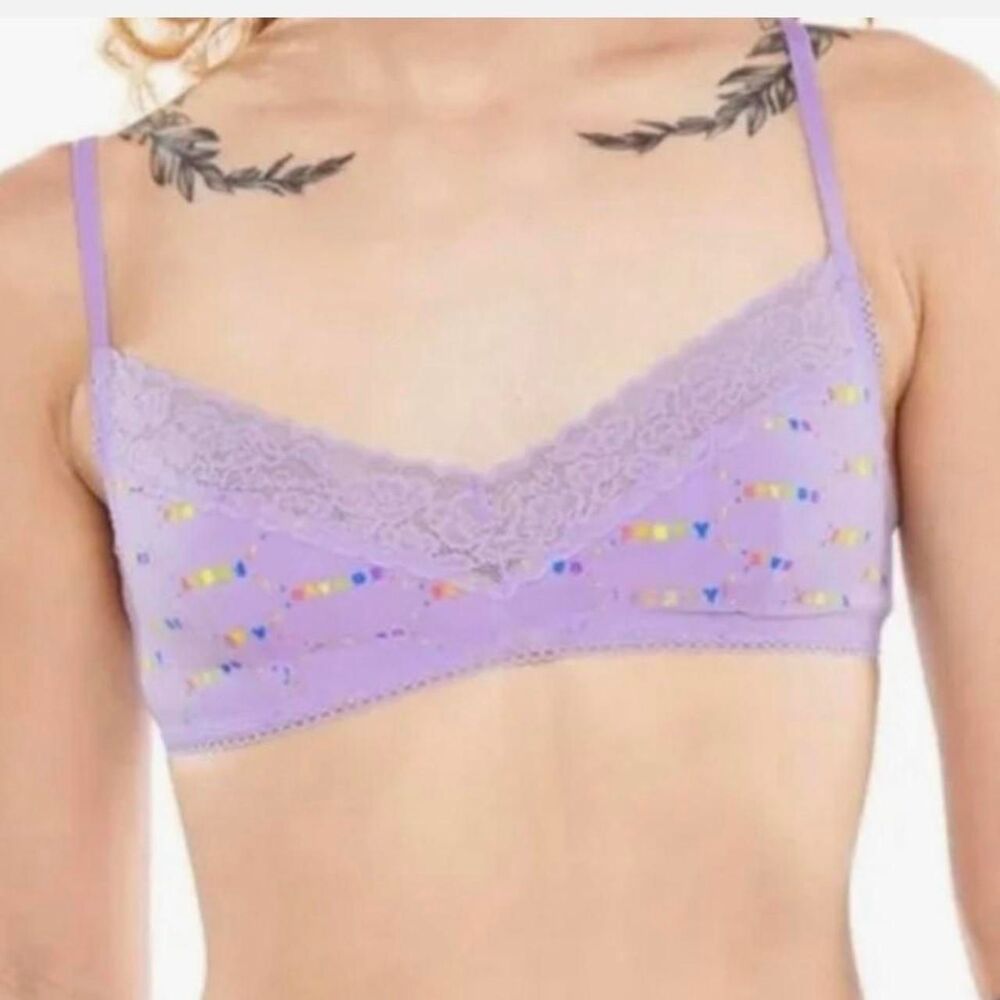 Savage x Fenty Lavender Cotton Essentials Lace-Trim Bralette Size Large